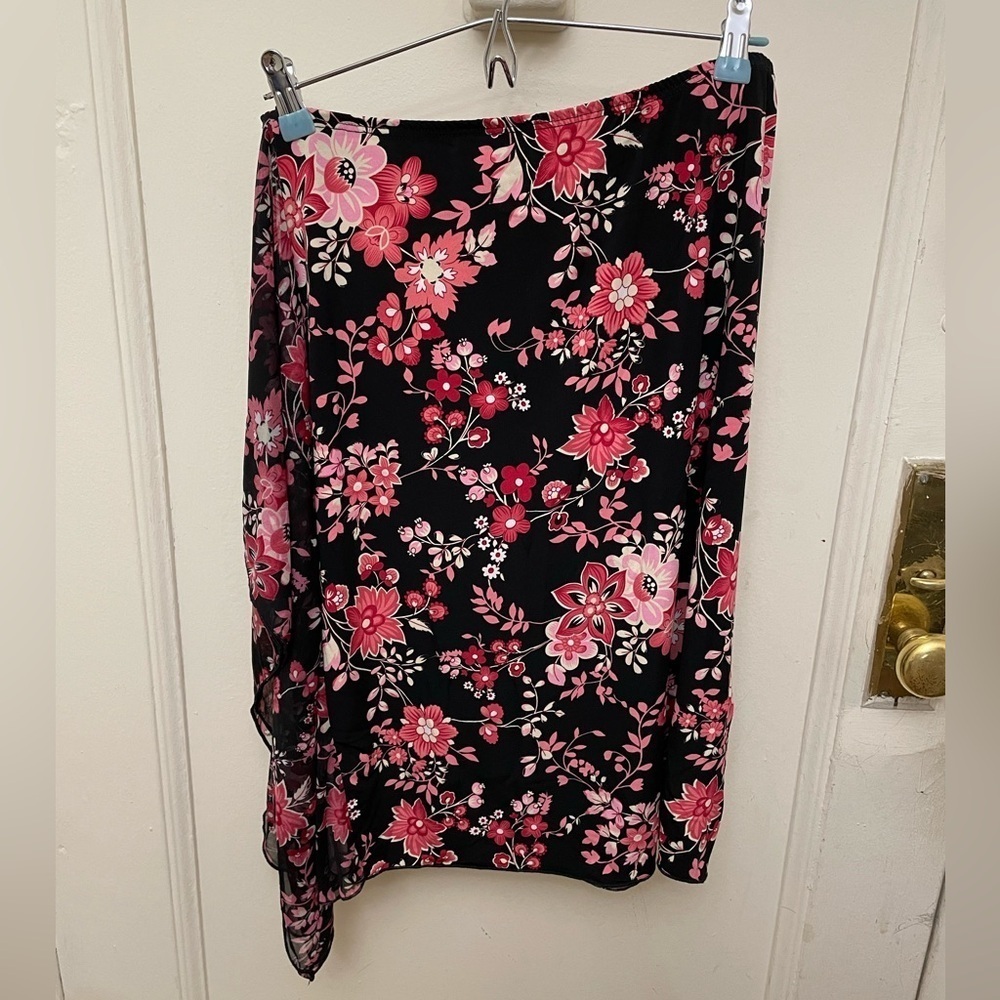 Vintage Y2K Floral Skirt Black Pink Red With Mesh